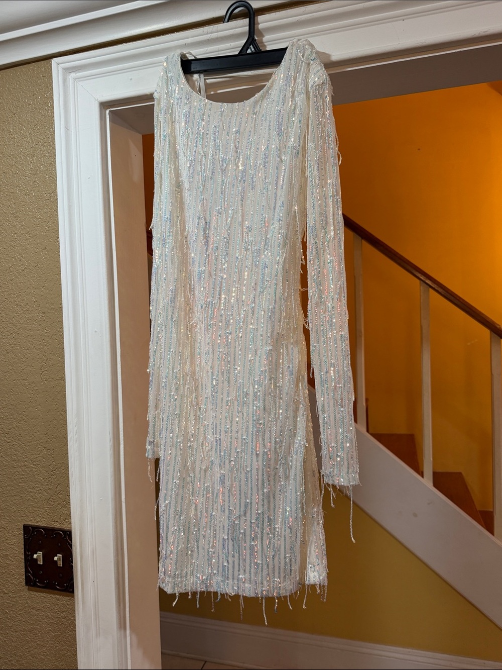 B Darlin Ivory Sequin Long-Sleeve Sheath Dress